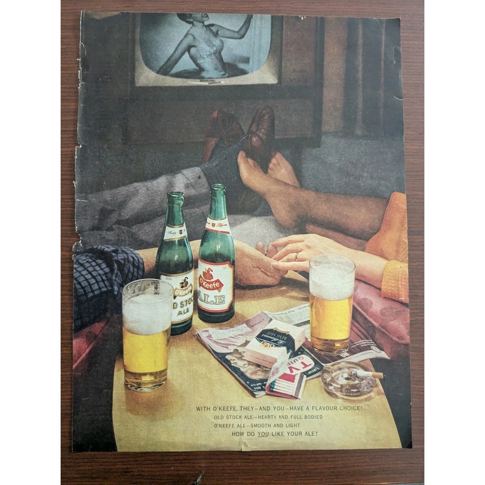 Vintage O'Keefe Ale Advertisement 1959 Maclean's Magazine Beer Ad Man Cave Decor